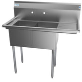 43 in. Two Compartment Stainless Steel Commercial Sink with Drainboard, Bowl Size 14"x 16"x 11" SB141611-12R3.